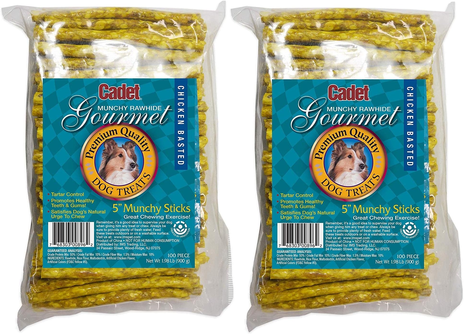 (Pack of 2) Cadet 100-Pack Munchy Chicken Stick, 5-Inch by 9-10mm