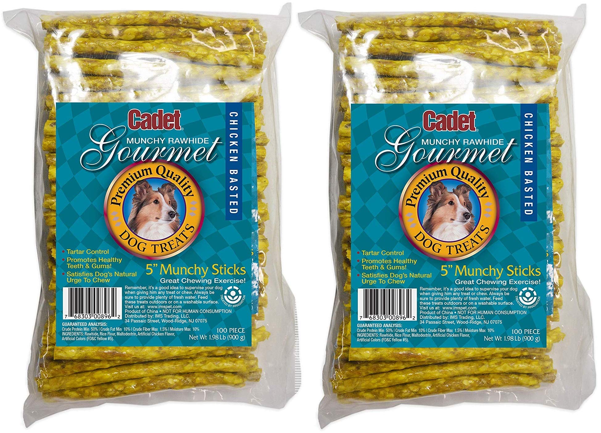 (Pack of 2) Cadet 100-Pack Munchy Chicken Stick, 5-Inch by 9-10mm