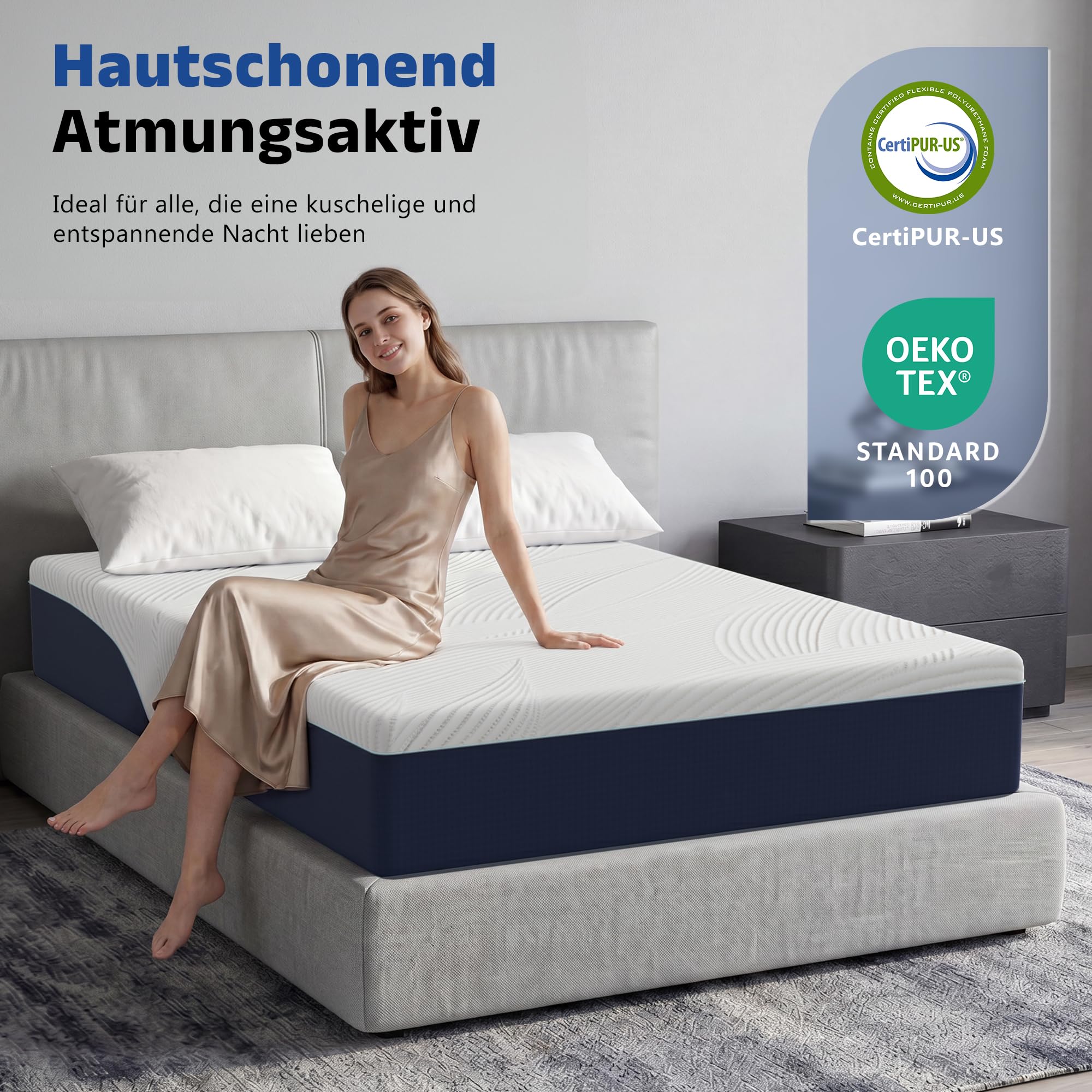 wowttrelax Matratze 90x200 cm, 7-Zonen, Höhe 20 cm, Bequem luftdurchlässig | Gel-Memory-Schaum Matratze, abnehmbar waschbarer Bezug, OEKO-TEX & CertiPUR-US zertifiziert, atmungsaktiv hautschonend
