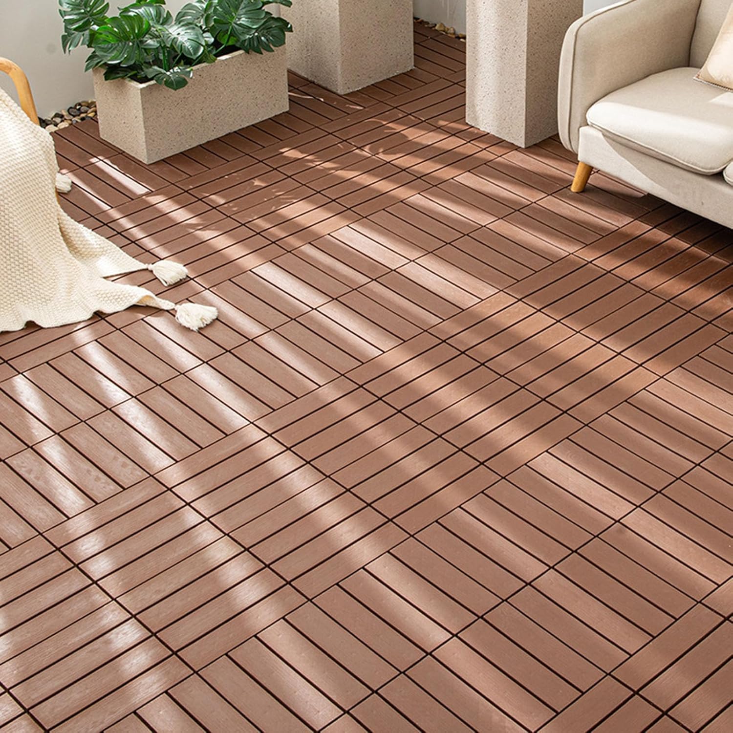 Dalles et lames de terrasse en composite, Tuiles de terrasse emboîtables en bois Bois de café 9/18 pcs(Wood,18 Pcs)