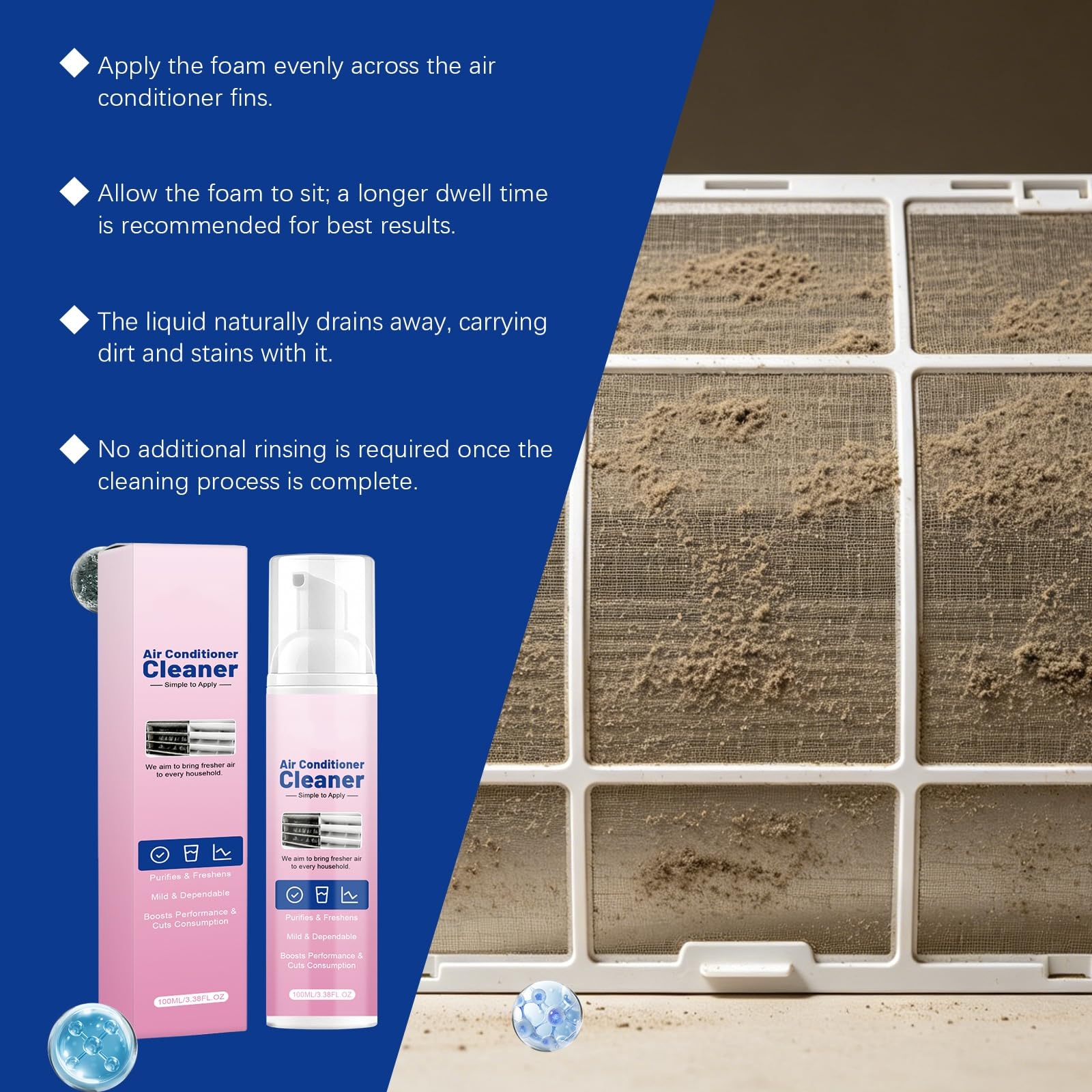 Ac Vent Cleaner, Easy Household Indoor Ac Maintenance Spray, No-Rinse Deep Cleaning Spray, Quick Acting Odor Removal Spr/ay, Freshens & Cleans Dust Build-Up Spr/ay A/c Coil Cleaner Foam (5 unidades)