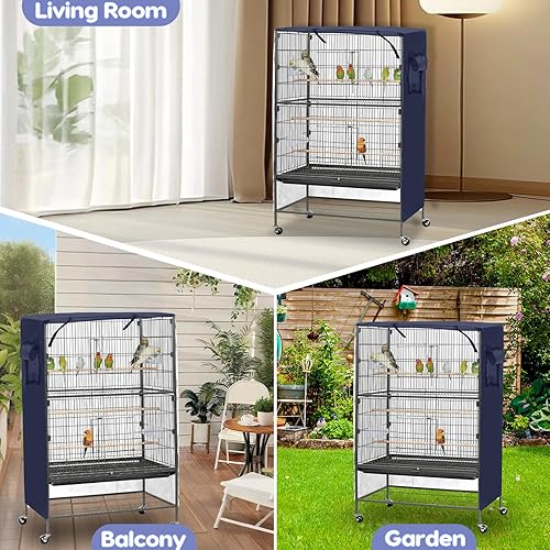 Bird Cage Cover, Large Birds Cage Covers for Night, Birds Cover for Cage with Adjustable Front Curtain, Blackout & Breathable Birdcage Covers for Parrot, Small Animals(Not Include Bird Cage)(Blue)