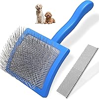 Saccison 2PCS Slicker Brush & Comb for Goldendoodles, Poodles, Labradoodles - Extra Long Pins Remove Tangles, Knots, Mats (Blue, Large)