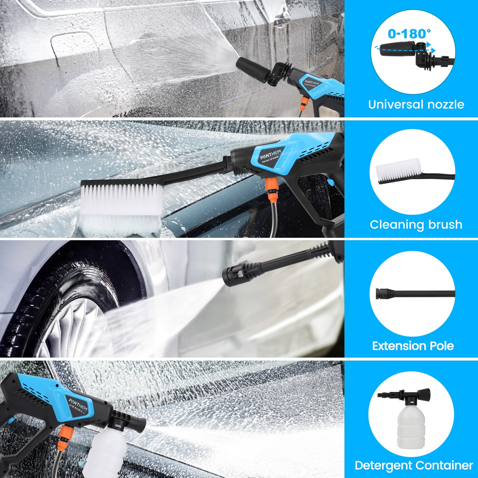 panthem Akku Hochdruckreiniger für Makita 18V, 40bar 6 in 1 Mobiler Hochdruckreiniger Pistole mit 2X Akku Ladegerät, Tragbarer Akku Druckreinigerpistole für Auto, Haus, Rasen, Garten, Zaun