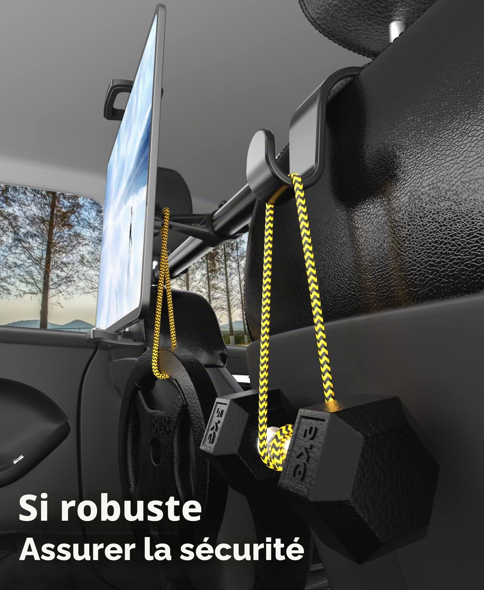 TRYONE Support Tablette Voiture Center Support de Tablette de Voiture Universel réglable pour iPad Series/Samsung Galaxy Tabs/téléphones Portables Appareils de 4,7 à 12,9 Pouces/avec 2 Crochets