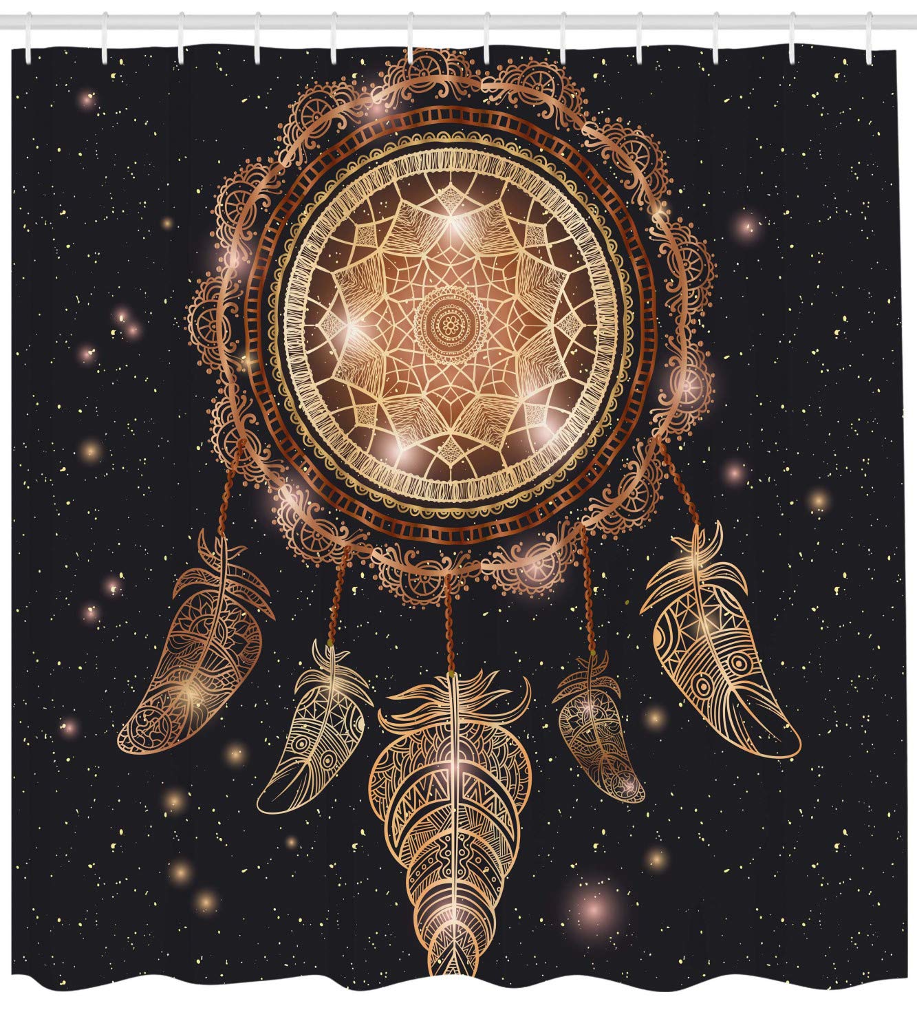 ABAKUHAUS Mandala Shower Curtain, Dreamcatcher Motif Magic Feathers Hippie Design on Starry Backdrop - Image 2