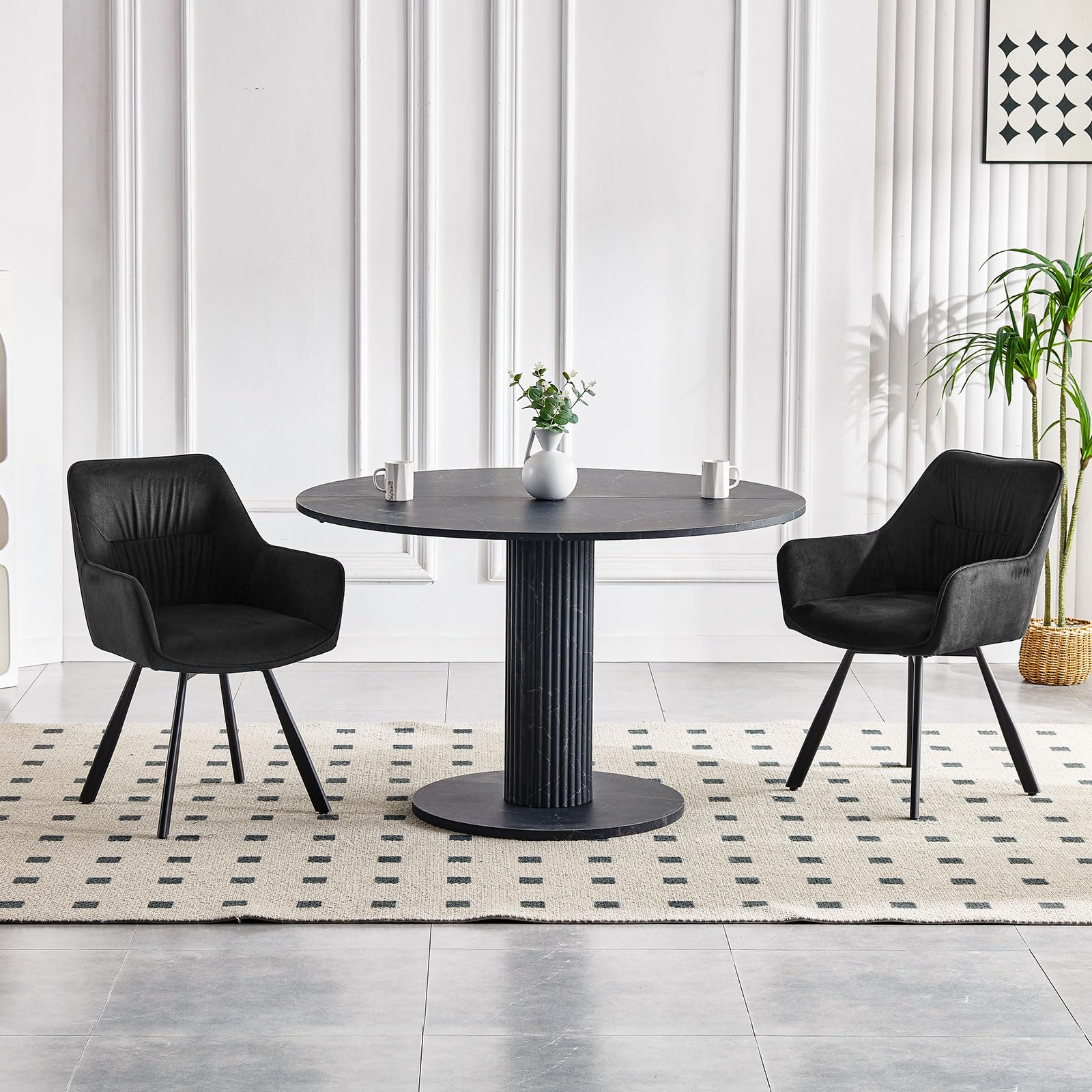 WAFTING Esszimmerstuhl 4er Set drehbar, Armlehnstuhl drehbar 360°,Moderner Polsterstuhl Stuhl Samt, Stühle für Esszimmer,Küchenstuhl für Wohnzimmer, Arbeitszimmer,Schlafzimmer,Schwarz | Mit Armlehnen, Samt, gepolstert, mit Rückenlehne, auch für Wohnzimmer