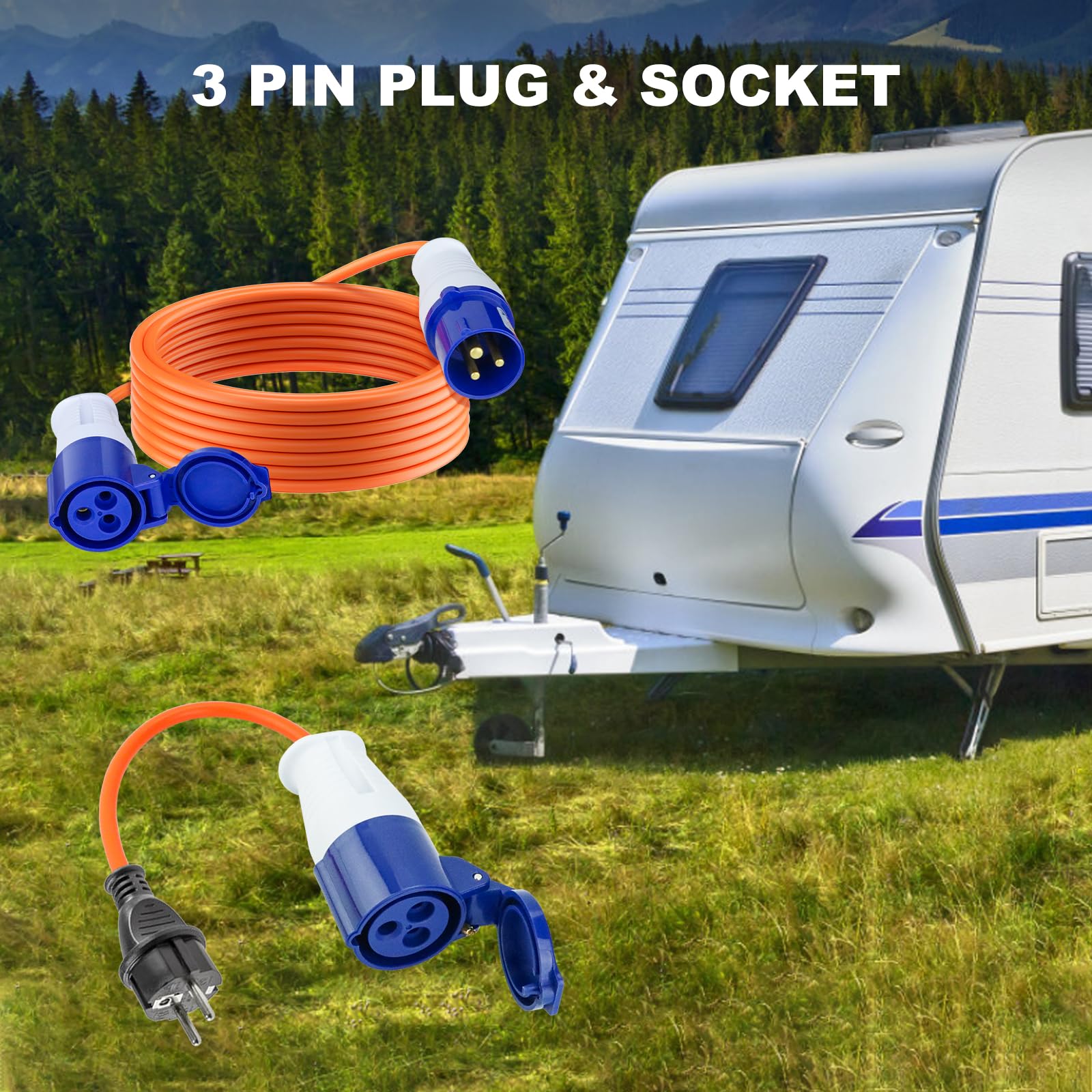CEE Verlängerungskabel 10 Meter außen, 240V 16A Camping Verlängerung CEE Adapter Kabel mit Schutzkontakt Stecker auf CEE Kupplung, IP44 CEE Stromkabel für Außenbereich, Caravan und Wohnwagen etc
