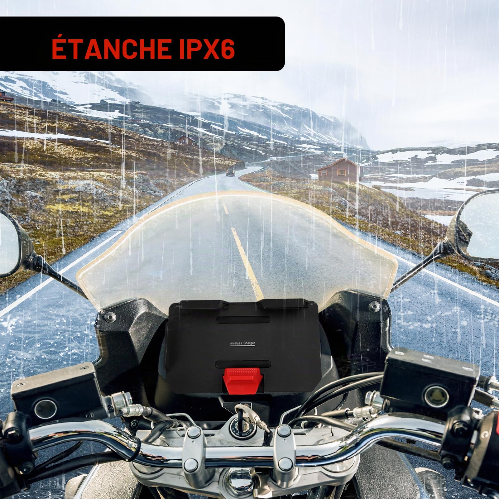 DAZZLEEX Support de téléphone de navigation pour moto BMW avec chargement sans fil 15 W pour R1200GS R1250GS R1300GS IPX6 étanche 10,6 à 16,5 cm (logo rouge)