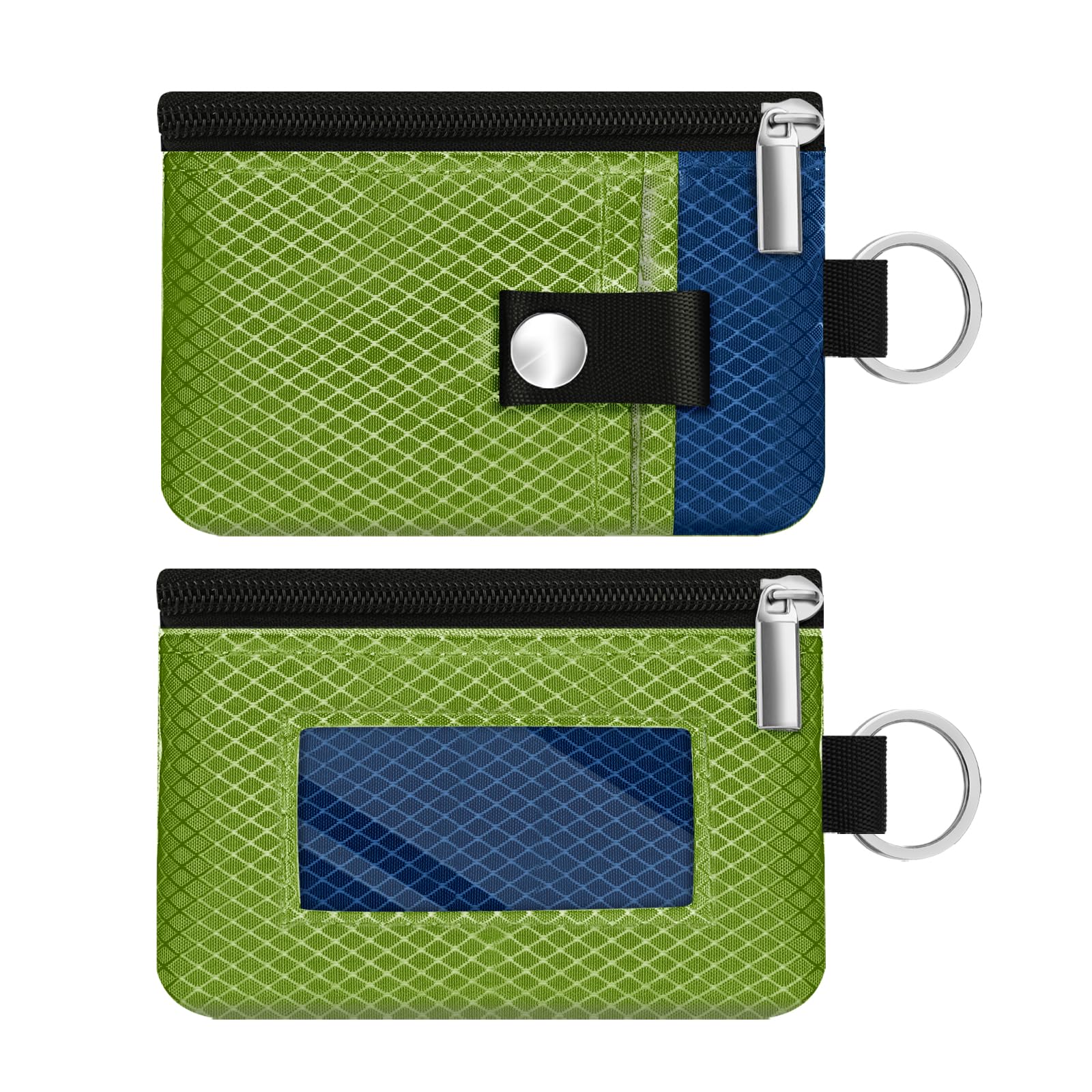 Minimalist RFID Blocking Small Wallet with ID Window,WaterResistant Zip Id Case Wallet with Lanyard Keychain for Cards,Cash,Travel,Women,Men (Olive Green/Electric Blue)
