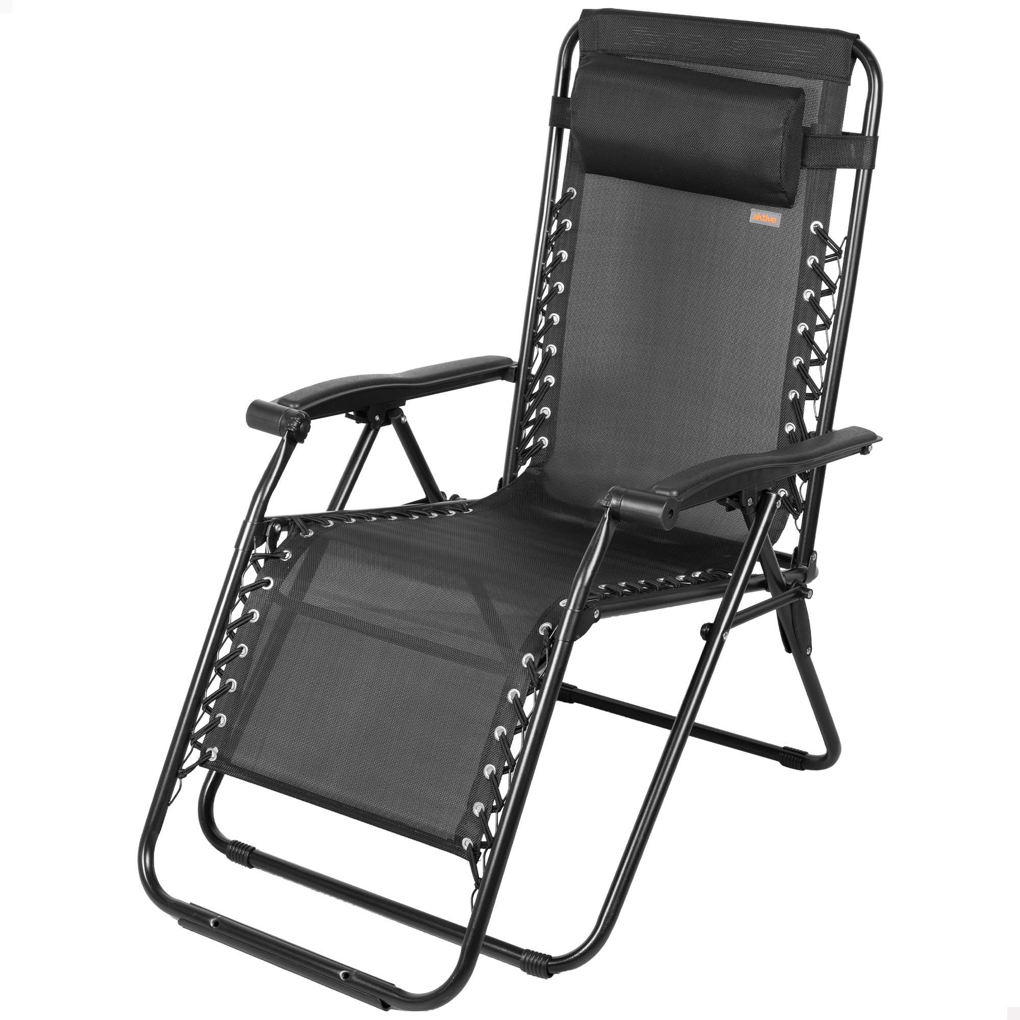AKTIVE Tumbona jardín plegable, Color negro, 52x68x104 cm, Gravedad cero, Estructura acero, Tejido textileno, Soporta 110 kg, Antivuelco, Cojín acolchado, Hamaca terraza exterior (61165)