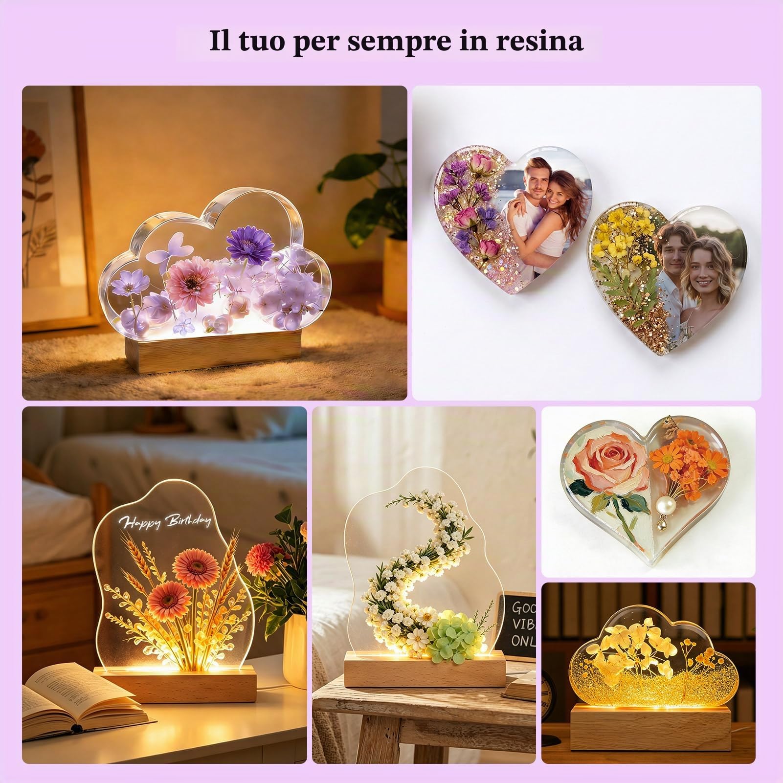 Kit in resina epossidica per principianti con luce, artigianato fai da te per adulti donne | Set completo in resina epossidica trasparente e senza bolle, con stampi in resina, accessori in resina