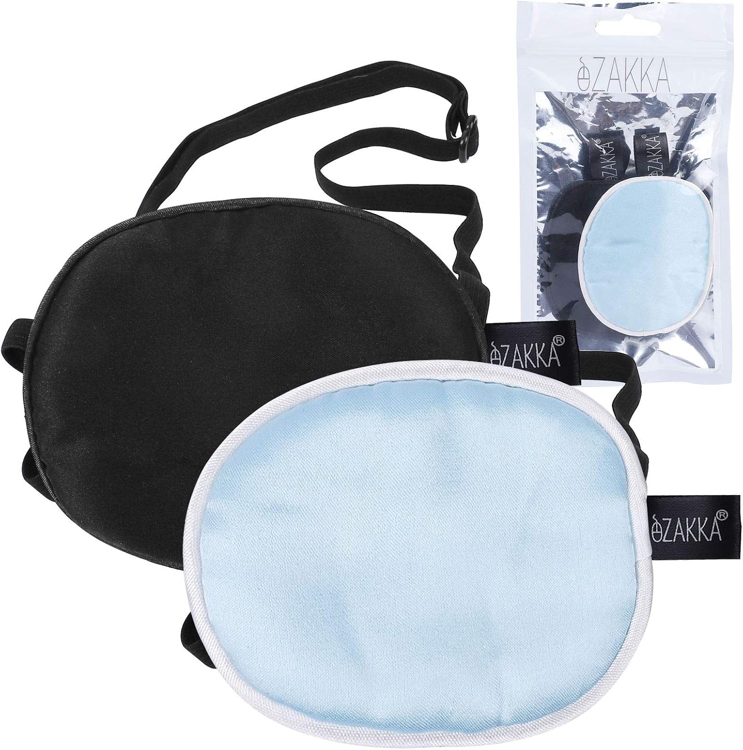 eZAKKA Eye Patches for Adults Kids, 2PCS Silk Eye Patch Medical for Left Right Eyes Lazy Eye After Surgery Amblyopia (M, Blue+Black)