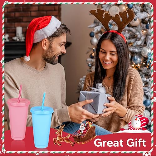 Vista 97 de Paquete de 24 vasos de plástico con tapas y popote, vasos reutilizables con tapas y pajillas, vasos coloridos para bebidas frías, café helado, vasos