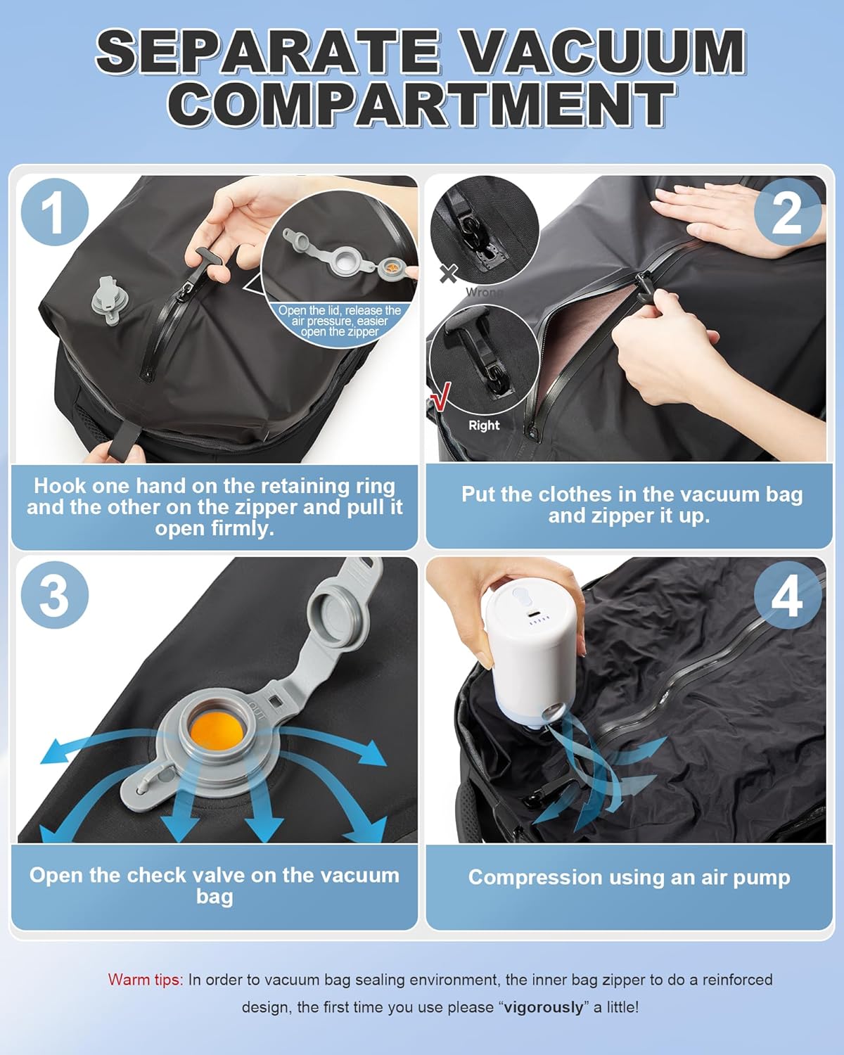 winspansy Small Travel Backpack Storage Vacuum Compression Bags with Pump for Travel Storage Carry on Business Day Vacpack Backpack for Women Men with Vacuum College Bag Black A1-black 42*29*15CM