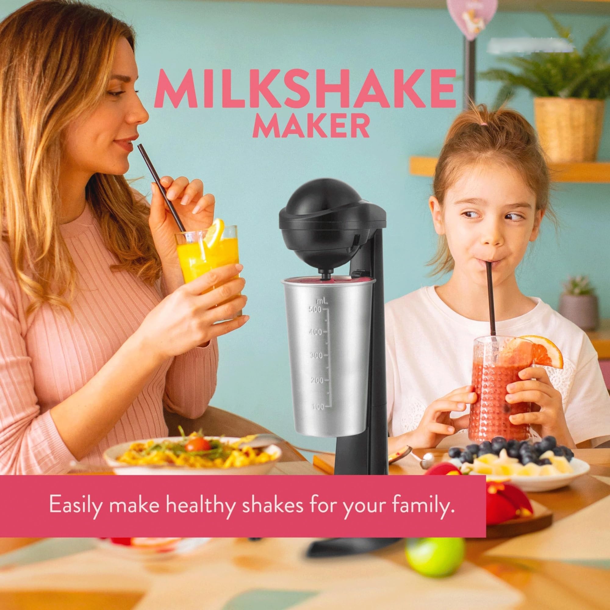 Ekspres do koktajli mlecznych z silnikiem 100 W, kubek ze stali nierdzewnej 500 ml, 2 prędkości do koktajli proteinowych, frappów, omletów, koktajli i innych