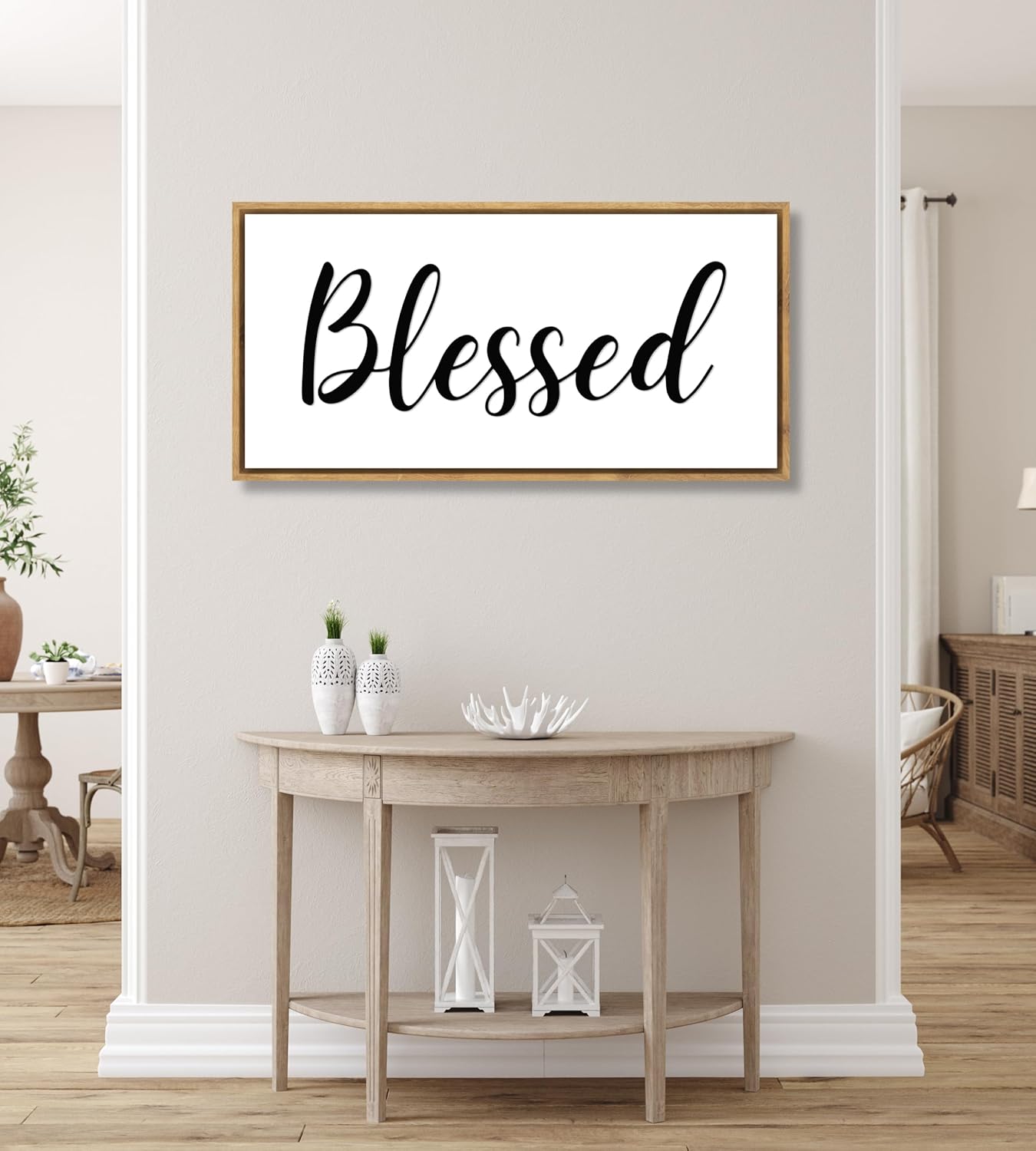 Blessed Wall Decor - Framed Farmhouse Blessed Sign - 20x40 Above the Bed Wall Art - Large Decorative Canvas Print Wall Art for Living Room, Kitchen, Bedroom, Office, Modern Home Decor Gift