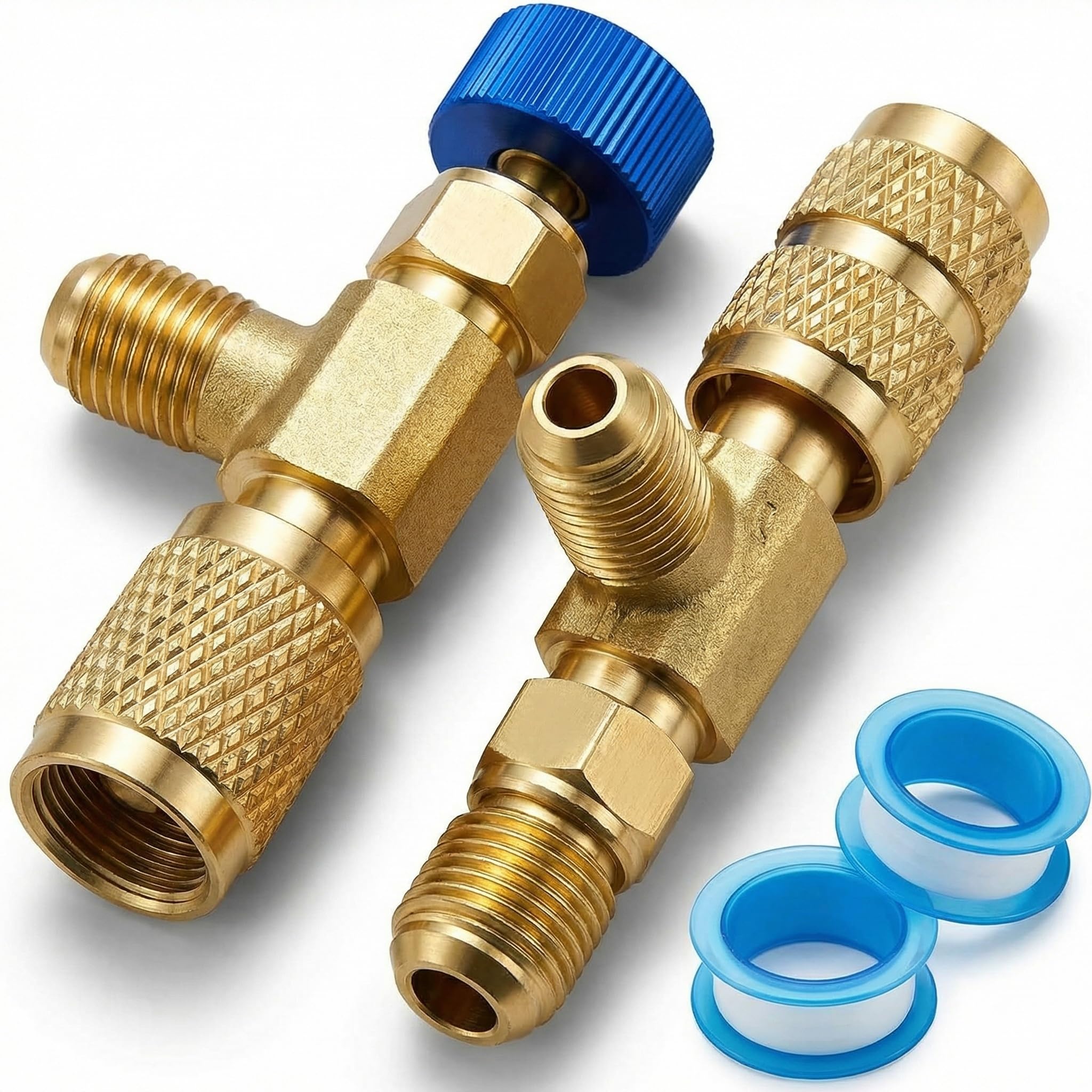 Refrigerant Charging Valve R22/R410, Used For R12 R22 1/4 "Male And Female Head Hvac Core Suppressor Tool, R410 1/4" And 5/16 "Female Head, Hvac Core Disassembly Tool（ Red Blue ）