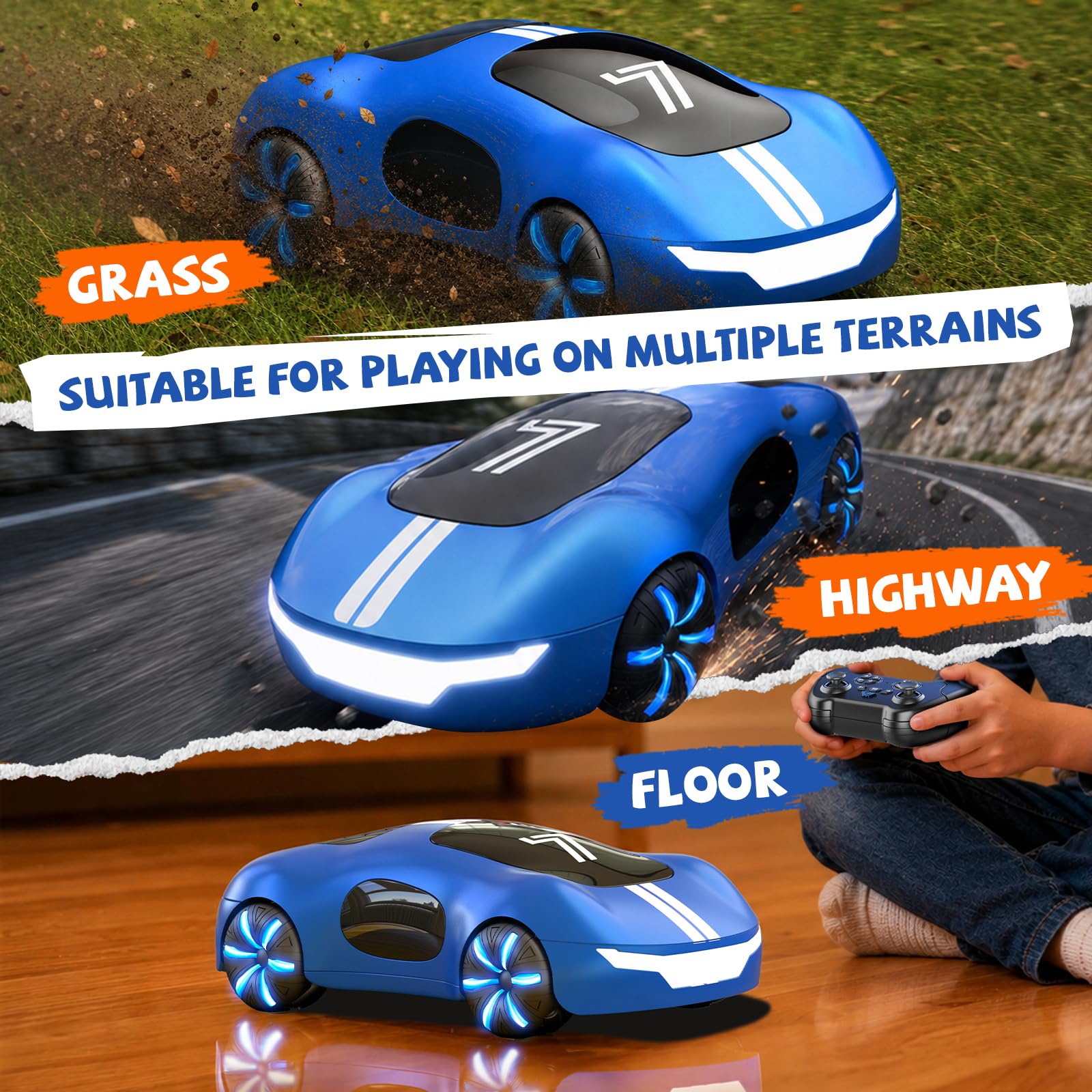 AEROQUEST Coche teledirigido de Juguete, Sensor de Gestos Recargable RC Stunt Auto con luz y pulverización, 2,4 GHz RC Drift Coche de Juguete Regalo para niños a Partir de 6, 7, 8, 9, 10+ años