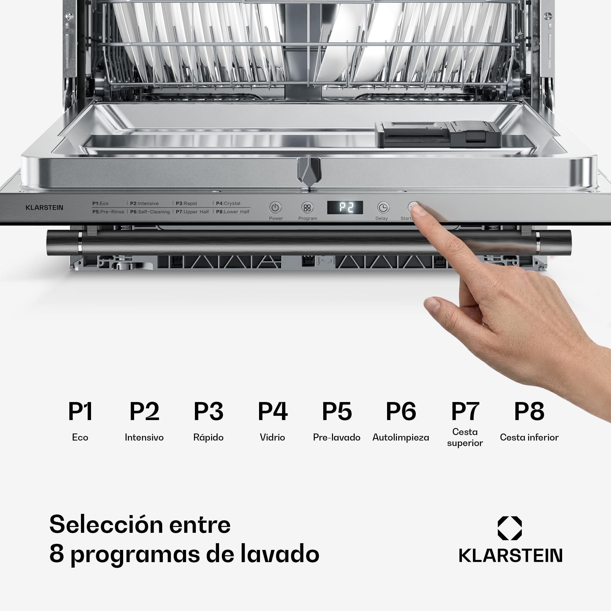 Lavavajillas integrable Luxara de Klarstein - Lavavajillas integrado para 14 cubiertos, 8 programas, protección antifugas AquaStop, lavado ecológico, bajo consumo de agua