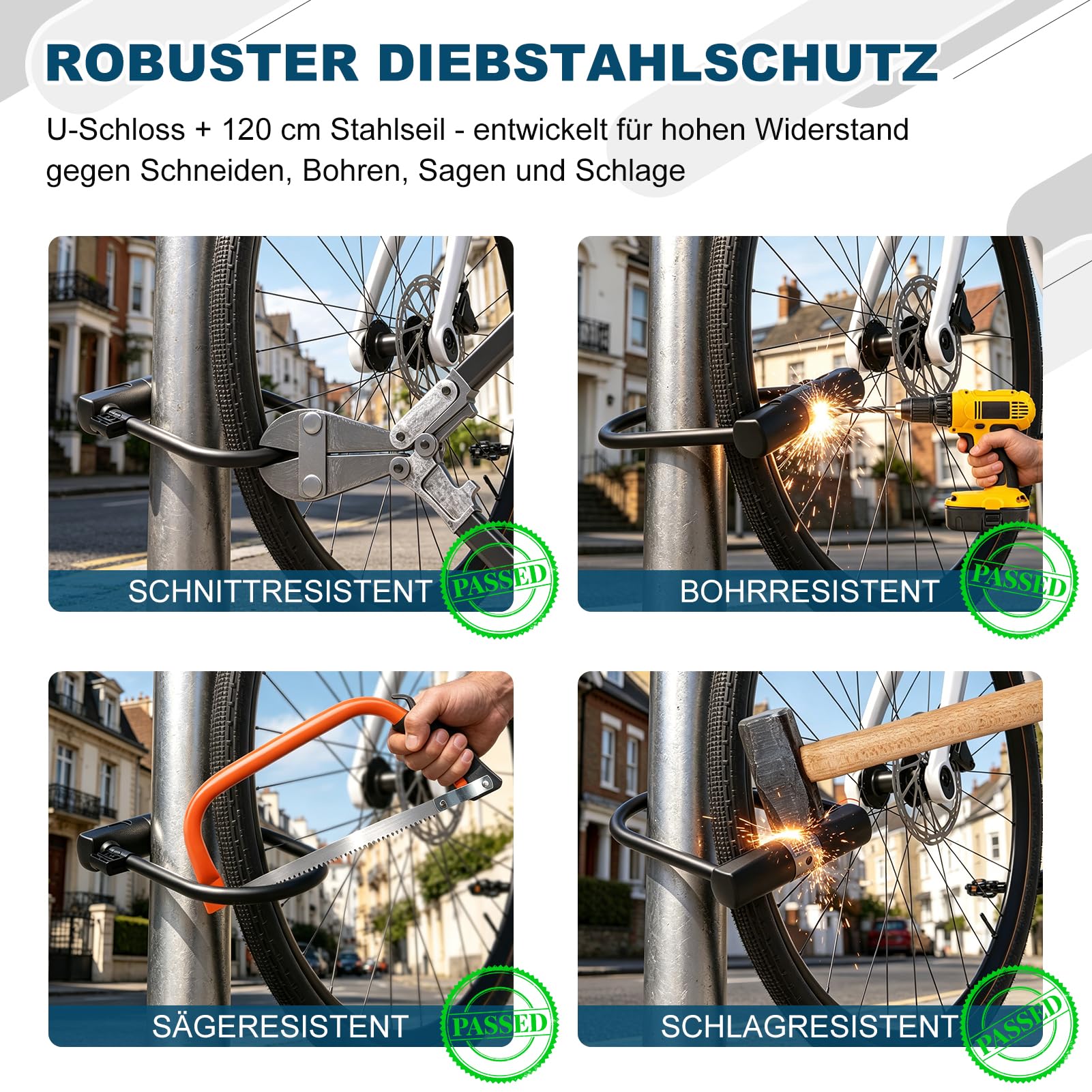 TECHCYC ART Bügelschloss mit Kabel für Fahrrad & E-Bike