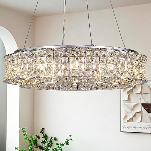 DEARLAN D24 Modern K9 Crystal Chandeliers Light Chrome Round Luxury Dining Room 