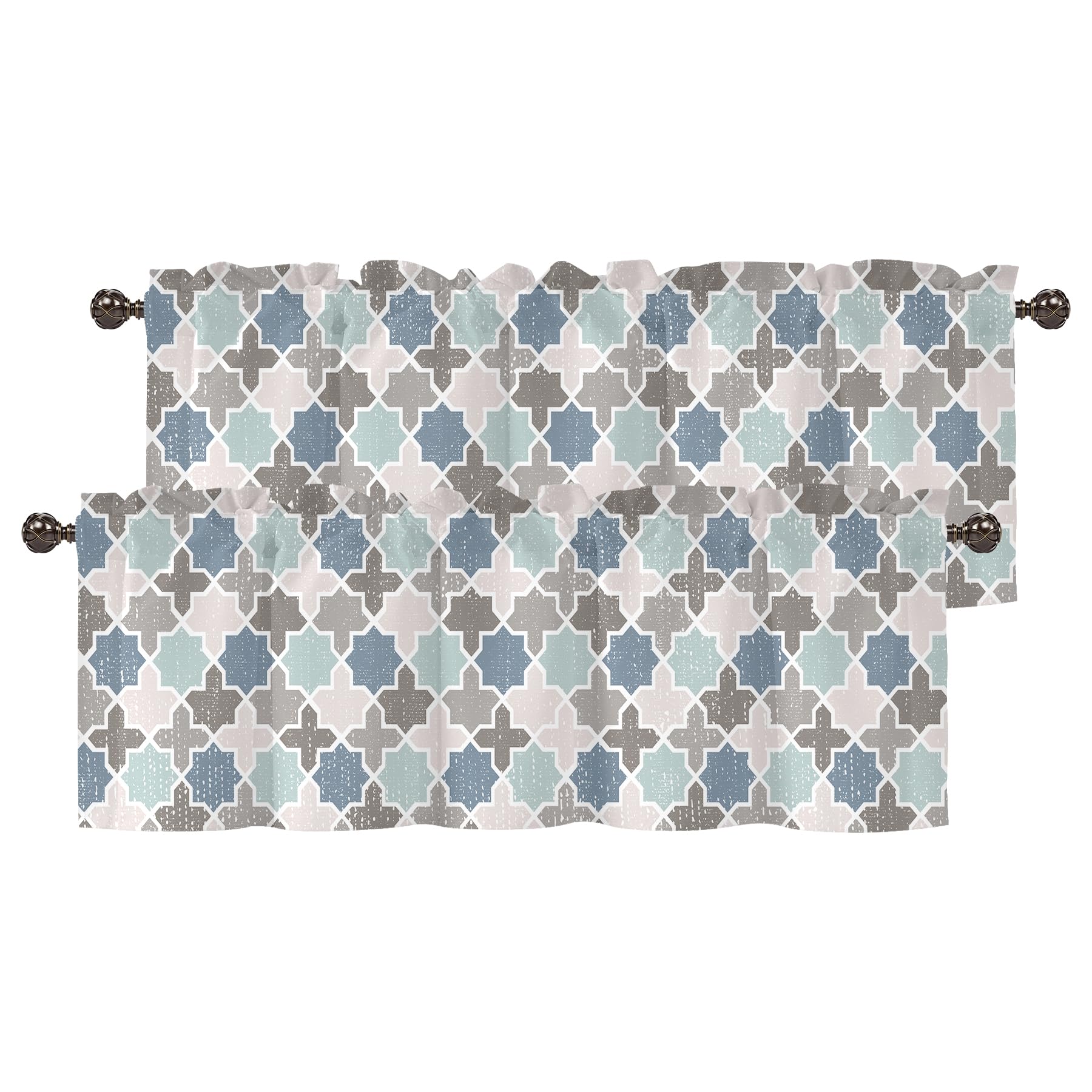 Moroccan Geometric Valances for Windows, Rod Pocket Sheer Curtain 42x12 in