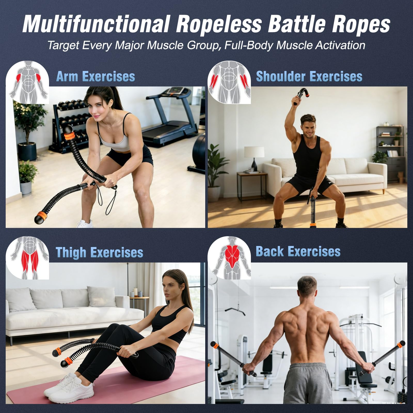 Verstellbare, seillose Kampfseile, gewichtete schnurlose Kampfseile für das Fitnessstudio zu Hause, leise, rutschfeste Übungsseile für Heimtraining, tragbares Kampfseil für HIIT-Kraft und