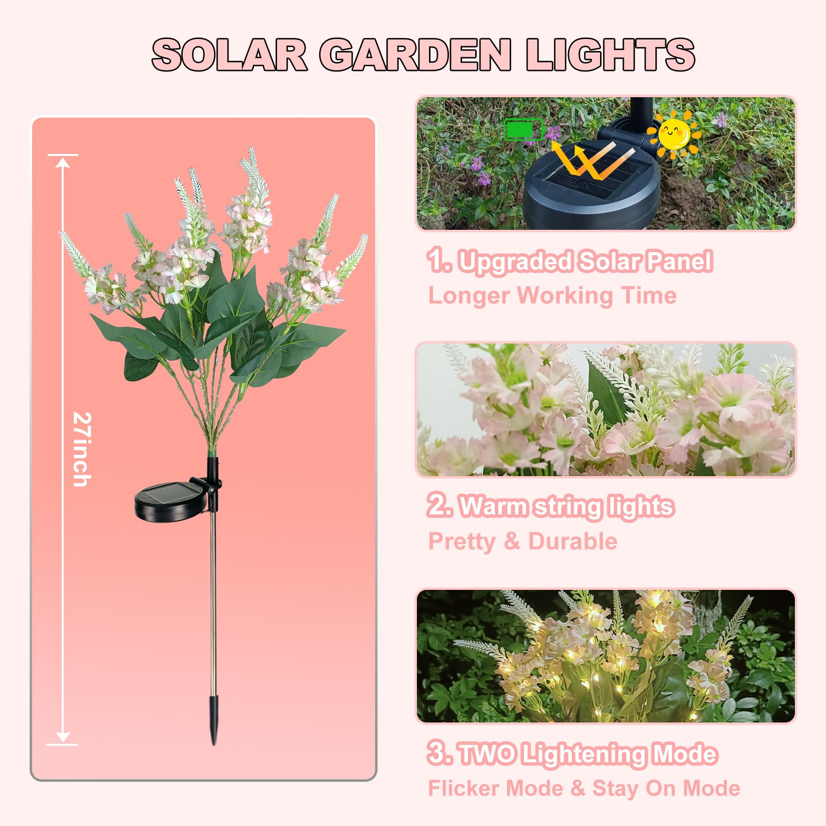 Useber Solar Flower Light Outdoor,2 Pack Garden Light Symbolizing Hope and Purity - Image 4