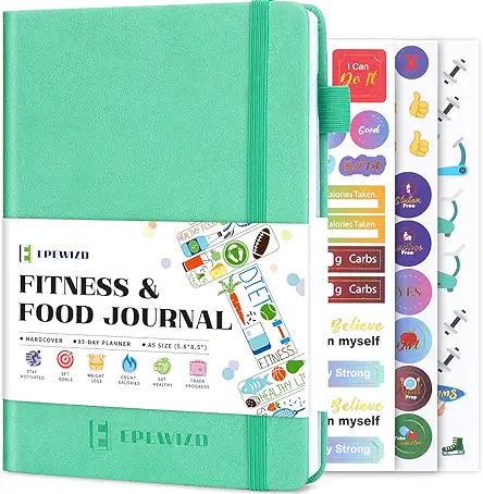 Food and Fitness Journal Hardcover Wellness Planner Workout...