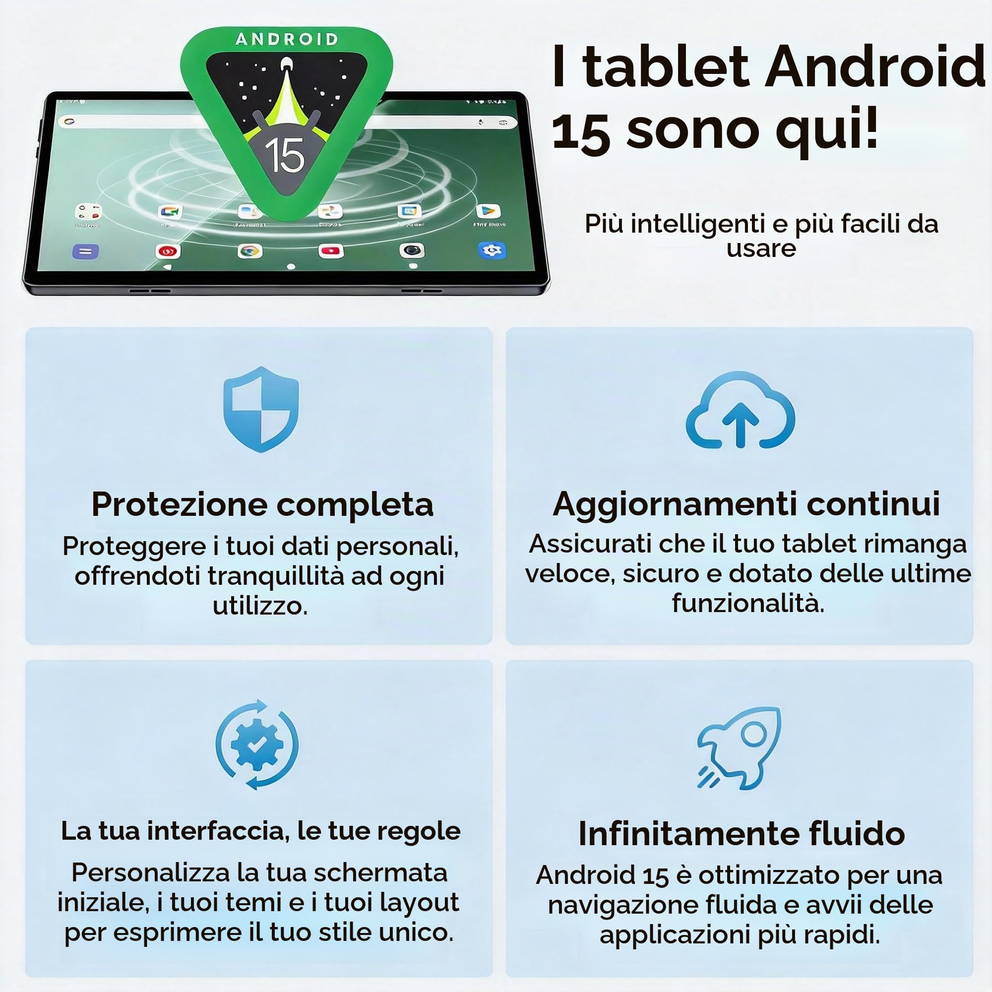 Tablet Android 10.1" Android 15, 18GB RAM (6+12) + 128GB, T30 Octa-Core, 1TB Espandibile, WiFi 6, 6000mAh, Display IPS HD 1280×800, Widevine L1, GPS, Gemini AI