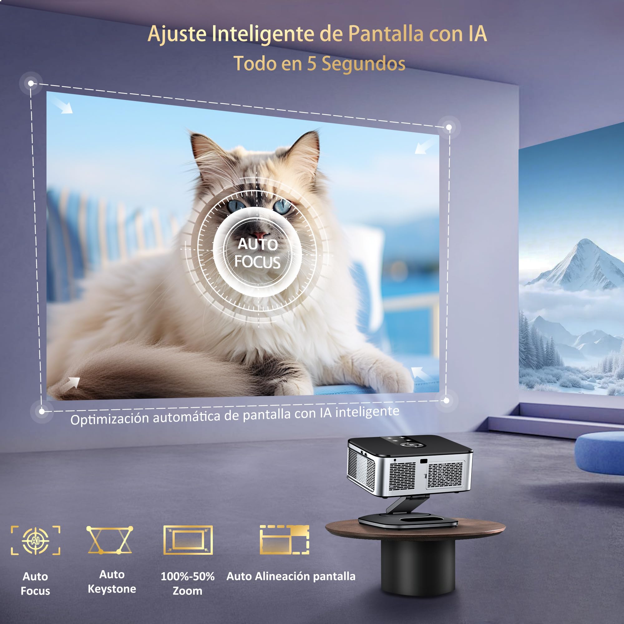 Proyector 4K【1500 ANSI/Google TV/Netflix Oficial】Horlat Proyector 38000Lúmenes Full HD 1080P Nativo,Auto Enfoque,Corrección y Evitación, WiFi6 &Bluetooth 5.2, Control de Voz Projector en Casa/Exterior