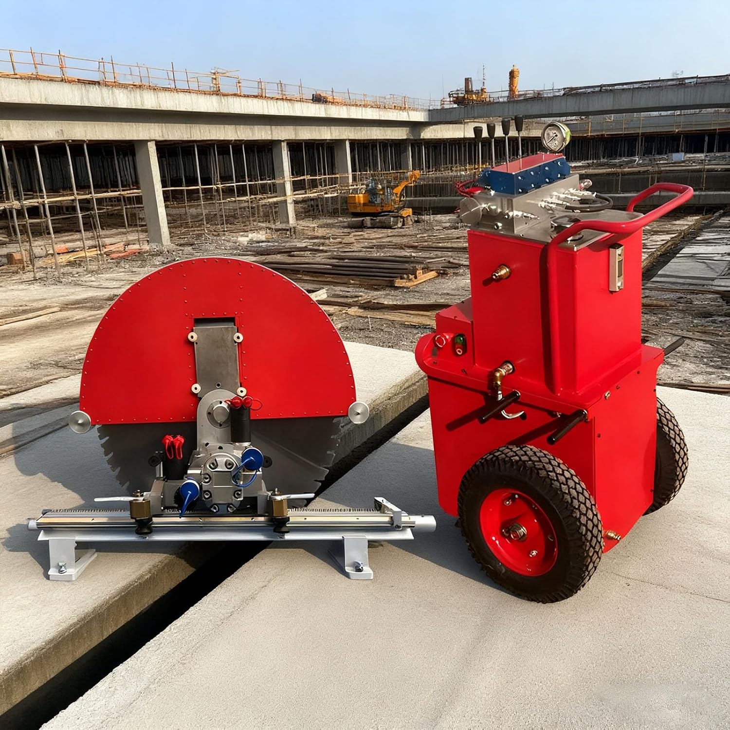 Automatic Hydraulic Concrete Wall Saw Cutting Machine, Professional Electric Wall Saw Kit with Track System & Full Accessories, Heavy-Duty Concrete Cutting Equipment up to 600mm Depth