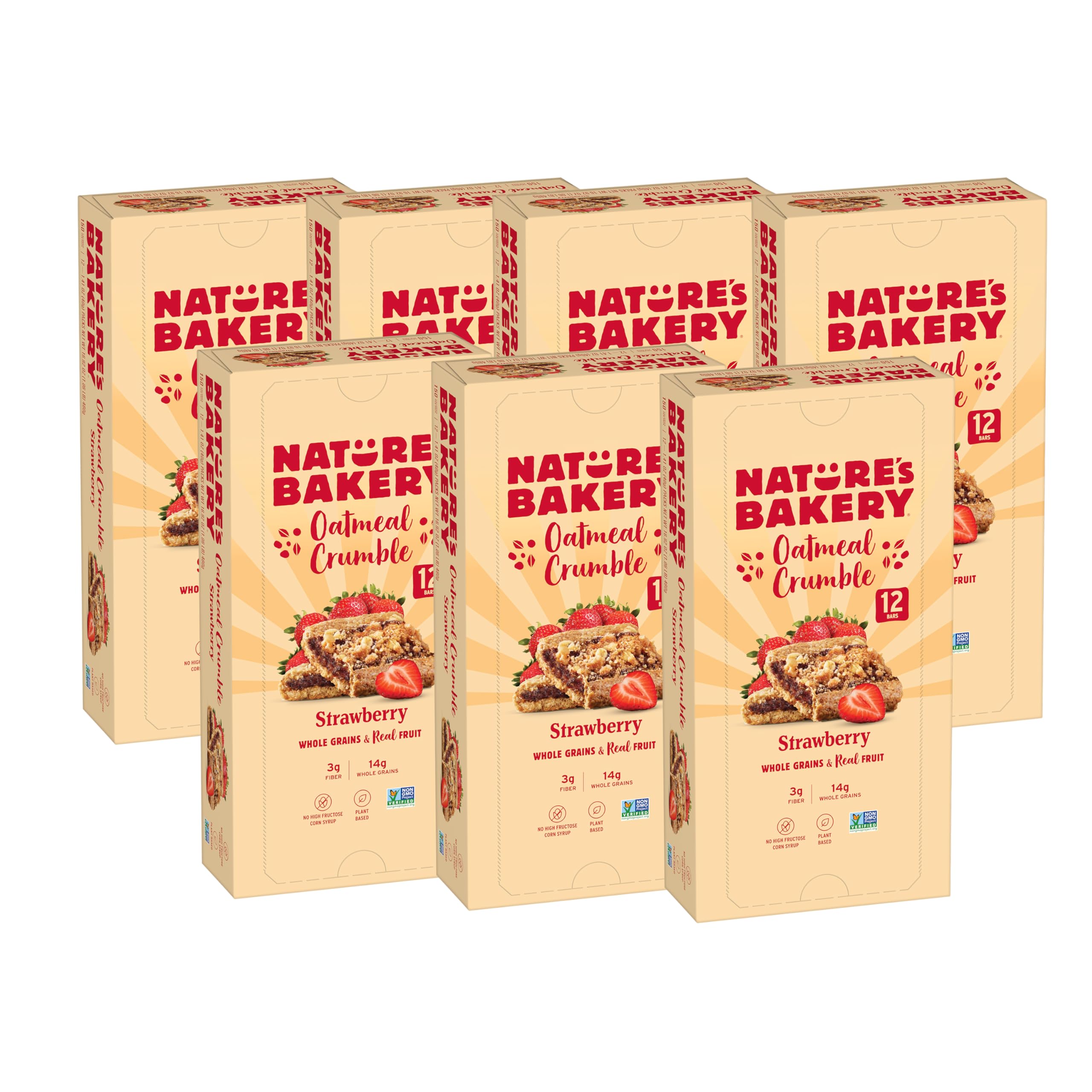 Sponsored Ad - Oatmeal Crumble Bars, Strawberry, Real Fruit, Vegan, Non-GMO, Breakfast Bar, 7 Boxes With 12 Bars, 84 Count