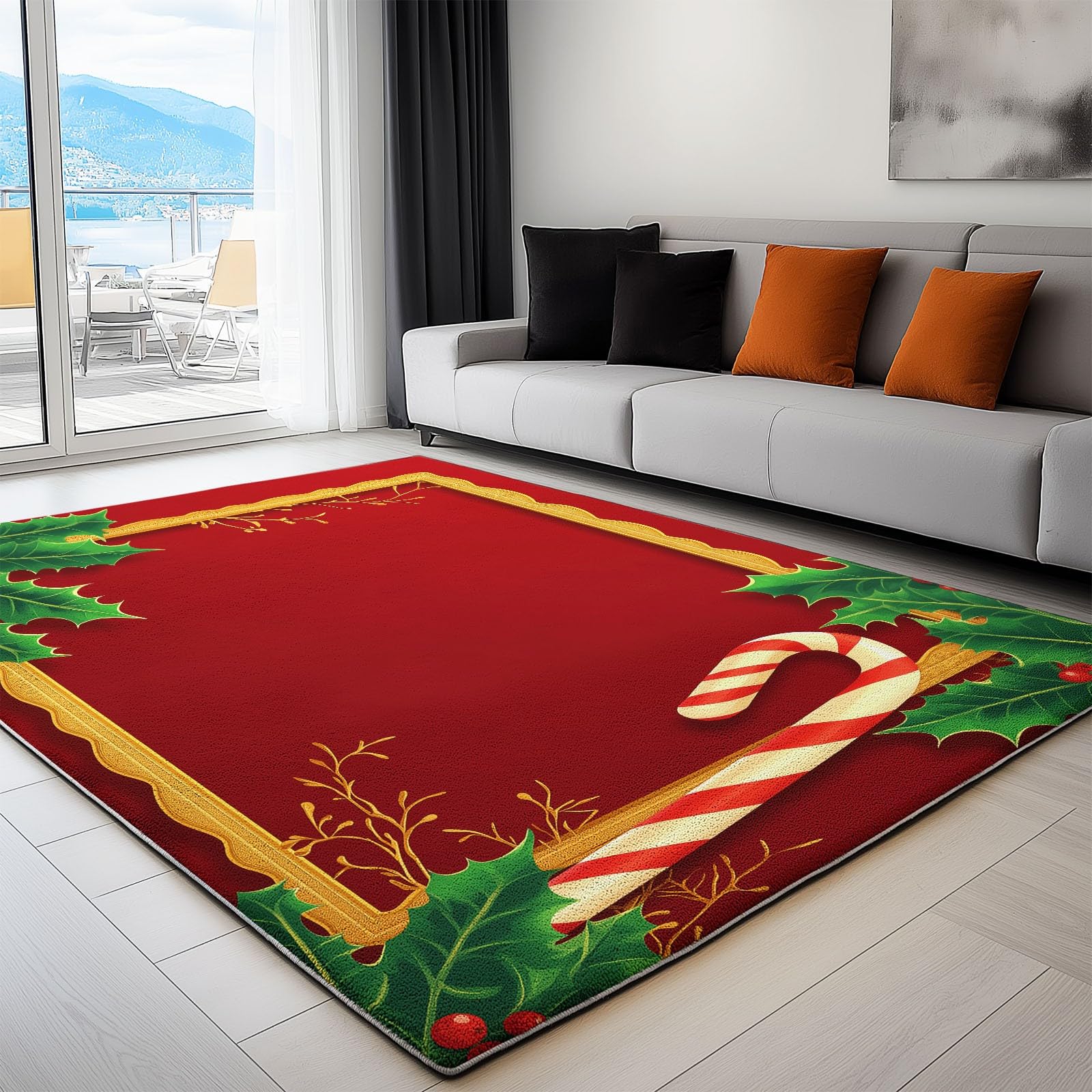 Boże Narodzenie, dywan z laski cukrowej, do salonu, 80 x 150 cm, super miękki, z krótkim włosiem, nadaje się do prania, antypoślizgowa mata do pokoju młodzieżowego, łazienki, czerwony