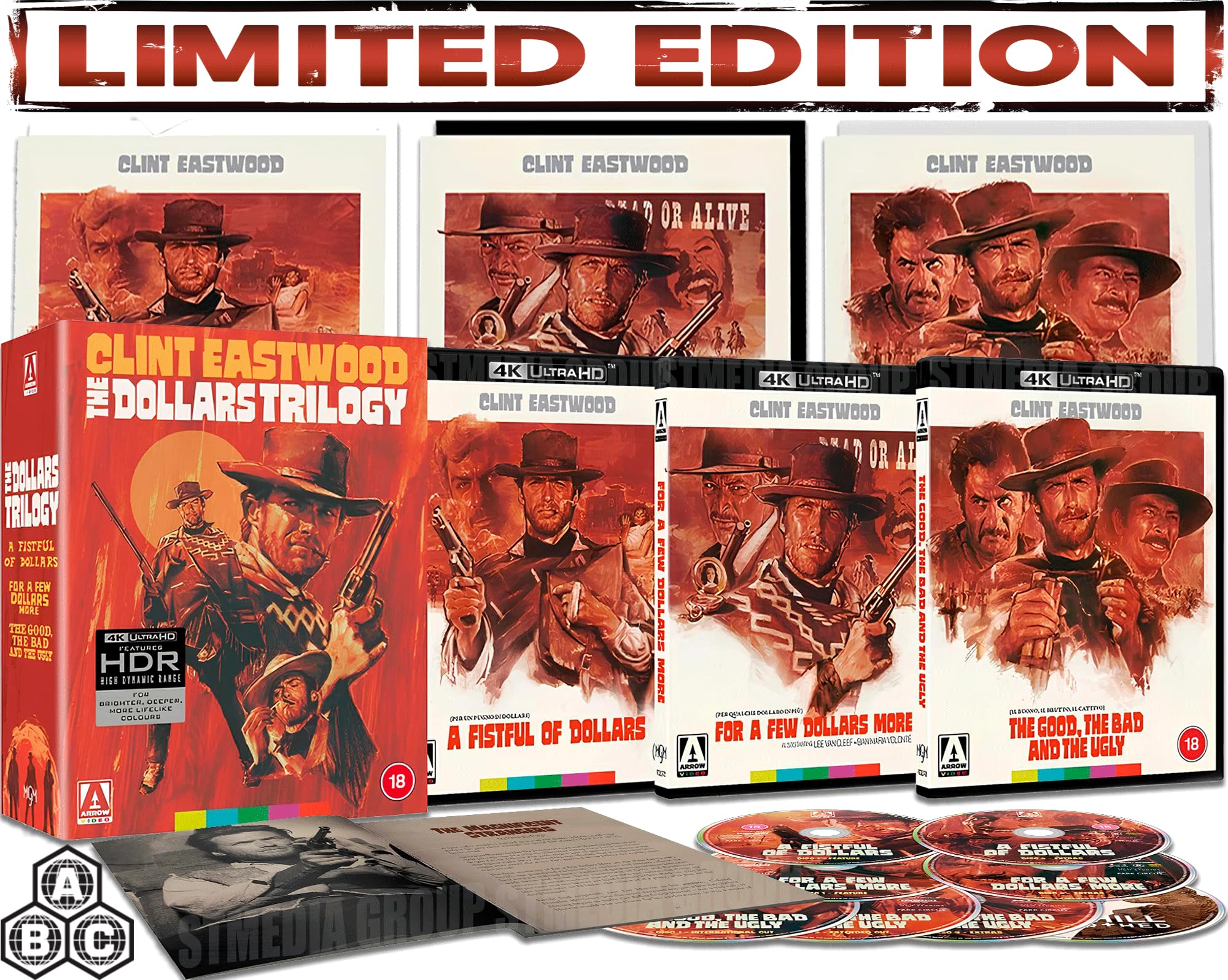 Clint Eastwood: The Dollars Trilogy – A Fistful of Dollars / For a Few Dollars More / The Good, the Bad and the Ugly (Special Edition, Reversible Cover, 8-Disc Set) [4K UHD + Blu-ray] [Region Free]