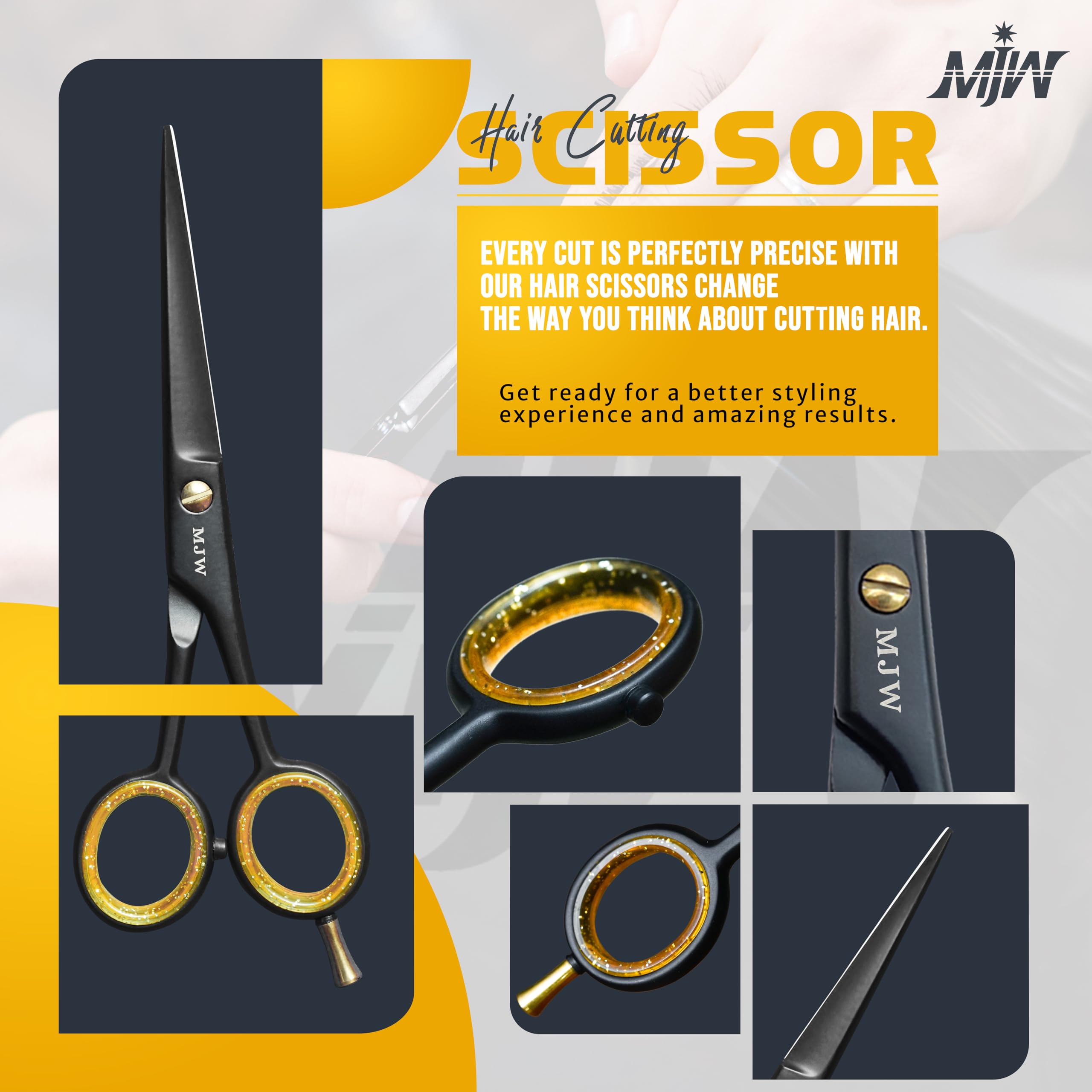 MJW Professional Barber Scissors 6.5" (Black), Stainless Steel Hair Cutting Shears for Hairdressers Salon & Home - Image 4