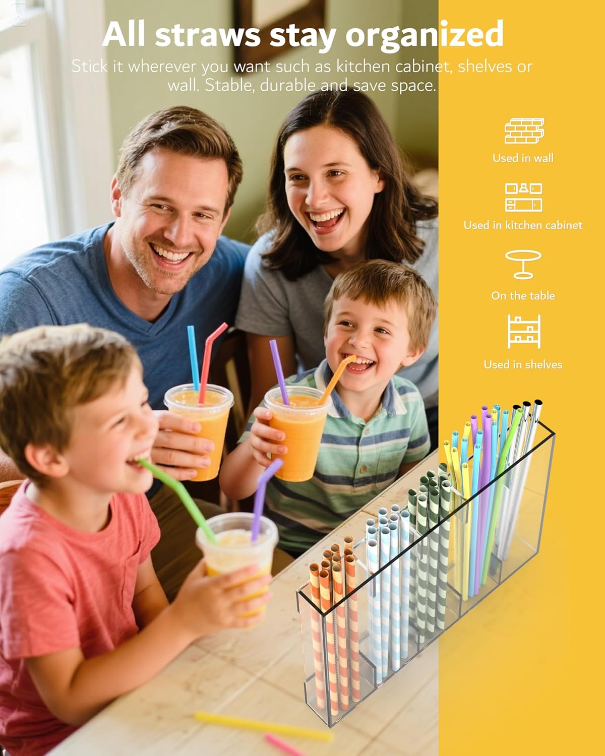 Upgraded 9.6'' Large Acrylic Straw Holder for Cabinet Door, Space-Saving Straw Organizer Storage Dispenser for Cabinet Doors or Countertops, Strong Adhesive Double-sided Tape Included - Image 2