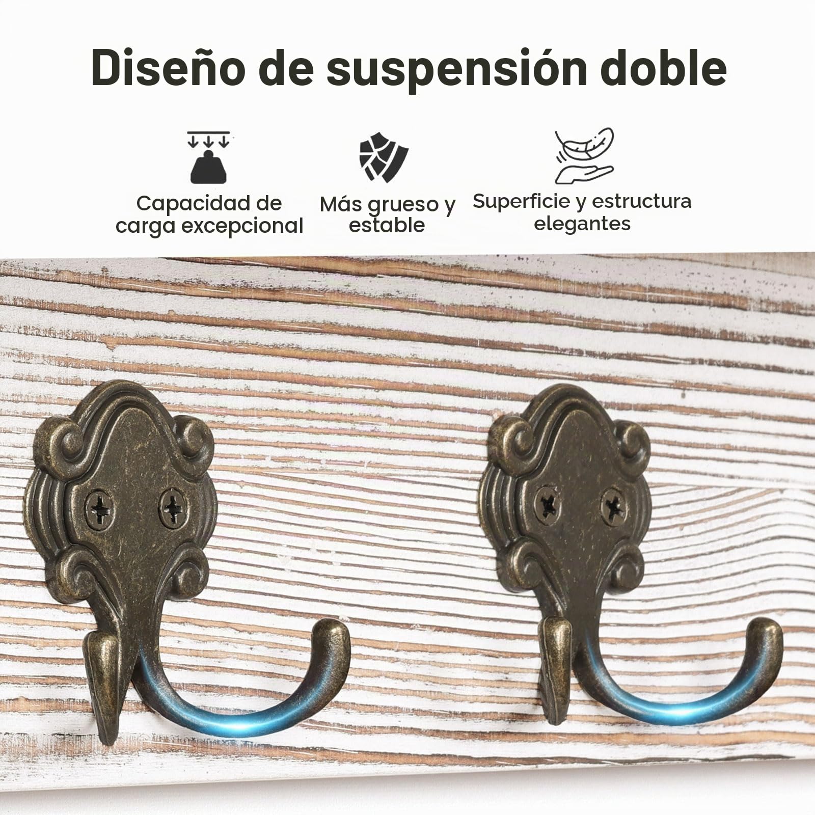 Bekrvio Perchero de madera con 6 ganchos dobles y estantes, 58 cm, troncos naturales de pared con estante, perchero de pared para entrada, dormitorio, rústico