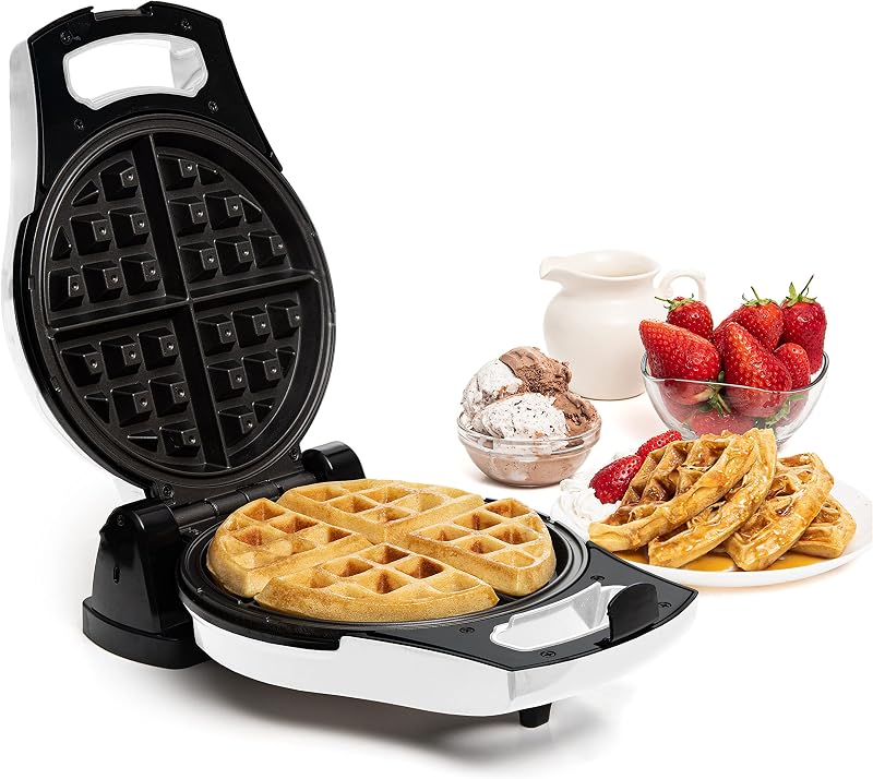 Belgian Waffle Maker – Rotating Flip Design, 8-Inch | Electric Waffle Iron Non-Stick Grids for Easy Release & Clean, Adjustable Temperature, Compact Upright Storage, White