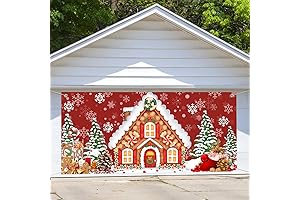 Christmas Garage Door Banner, Red Gingerbread 13x6 ft Backdrop Xmas Decoration