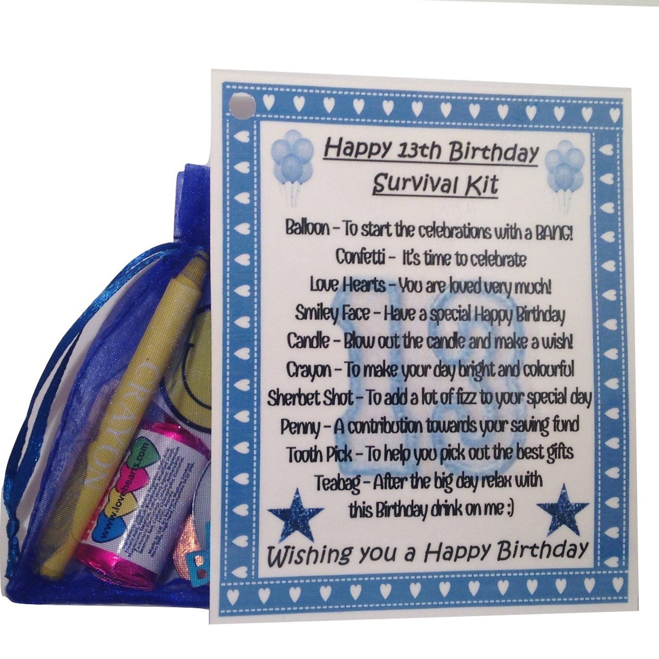 13th Birthday Gift - Gift and Card - Keepsake Novelty Survival Kit.