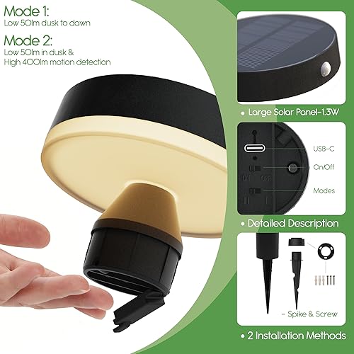 Miniatura 4 de 20" Solar Landscape Lights - Outdoor Solar Lights for Yard - PIR Sensor & Two Light Modes - 50lm & 400lm - Rechargeable Battery Last Up to 55 Hours