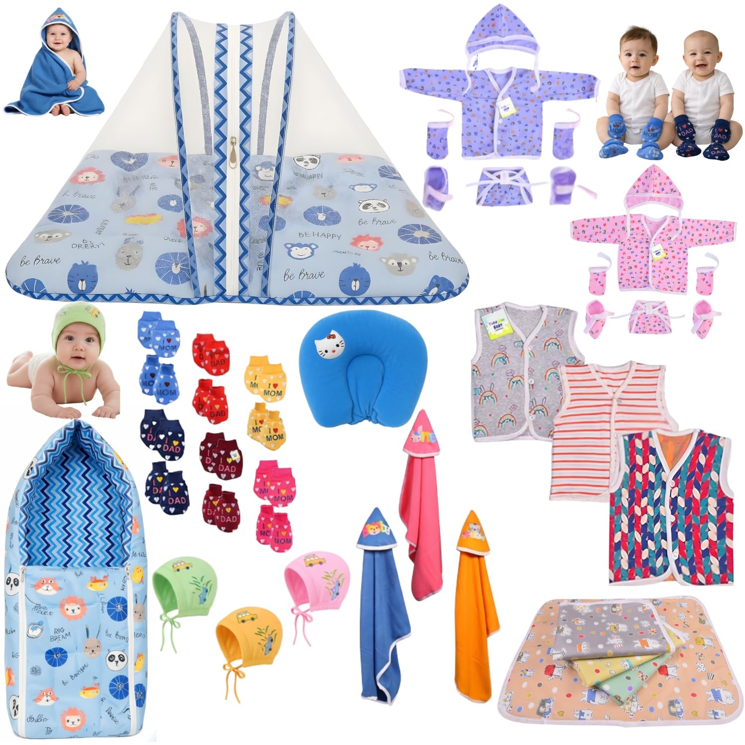 Toddylon 24 in 1 Gift Combo for New Born Baby | Baby Clothes | Bedding Set for Just Born|Infant Essentials |Complete Daily Items Combo for Baby Boy & Baby Girl (0-6 Months, Blue)-image-24