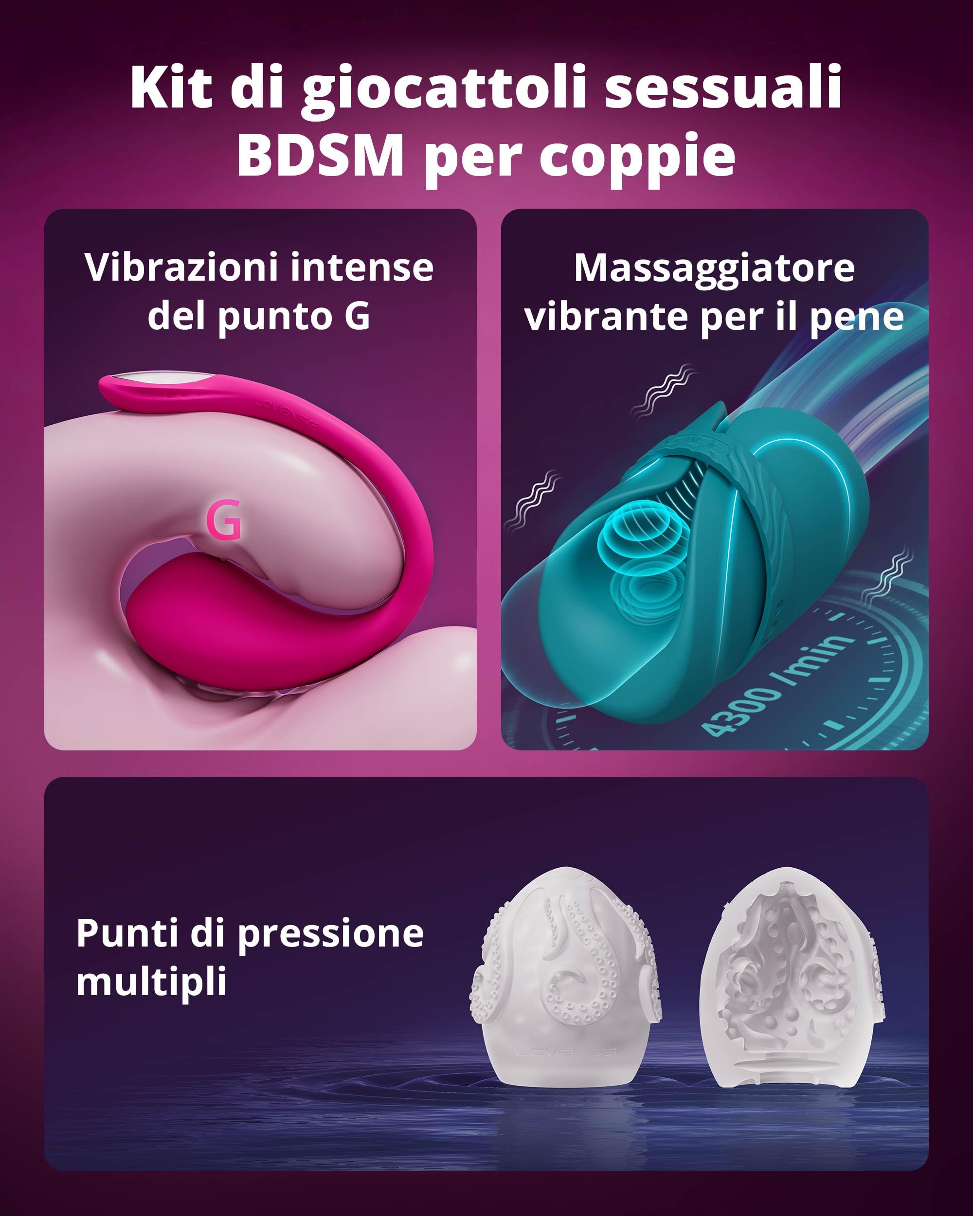 LOVENSE Lover Set Kit BDSM, toys sessuali per coppie, Vibratori Telecomandati via App – Lush 4 Sex Toy Indossabile Punto G, Gush 2 Masturbatore Maschile e Accessori, Regalo Premium per Uomo Donna