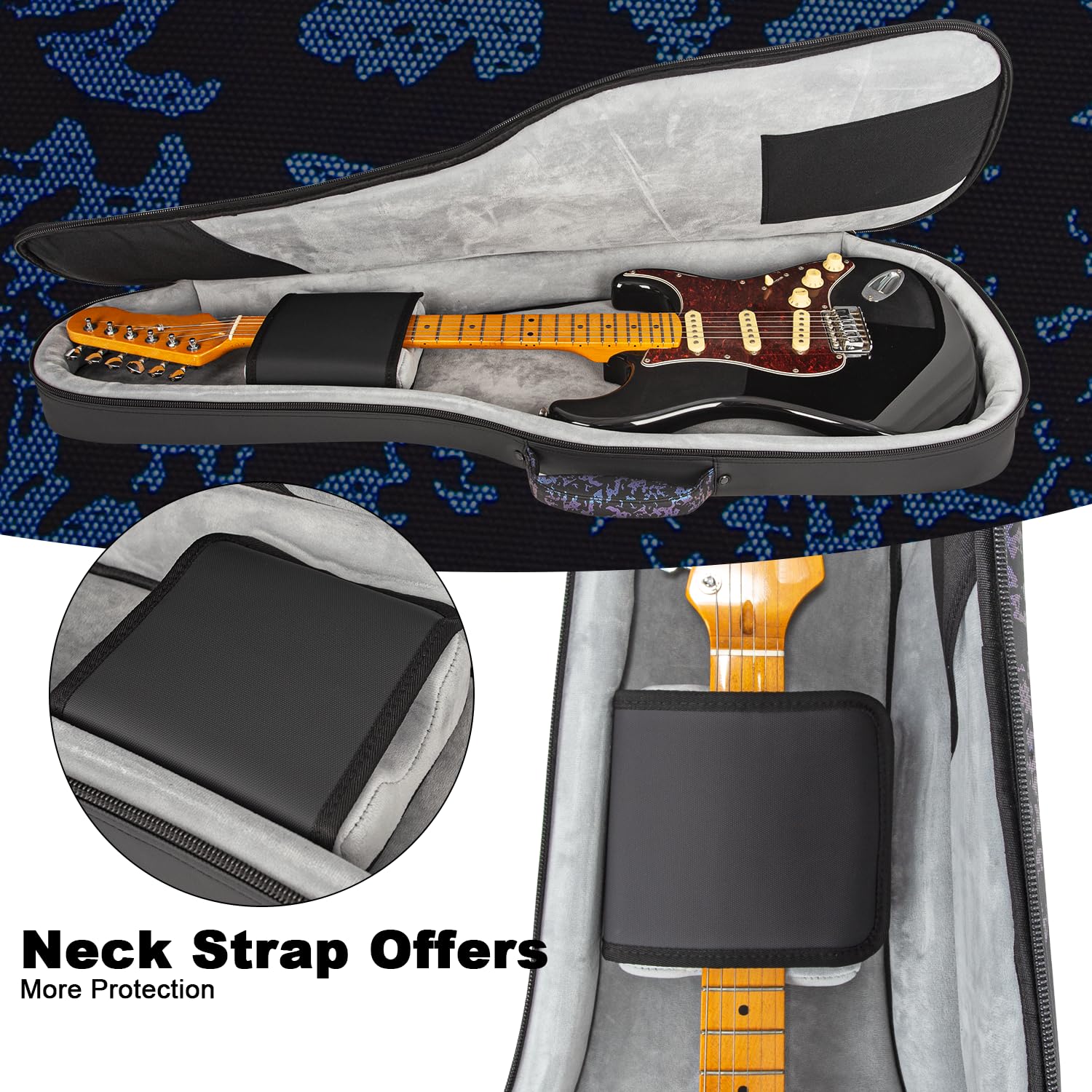 Bolsa para guitarra eléctrica de 41.7 pulgadas, funda suave impermeable de alta calidad con acolchado de 30 mm de grosor y reposacabezas fijo ajustable para el cuello, perfecta para guitarras
