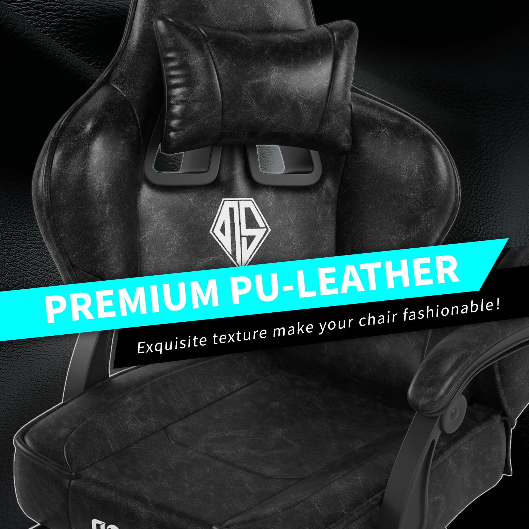 Sedie Gaming, Sedia da Ufficio Ergonomica, Poltrona Altezza Regolabile, Sedia da gioco con poggiatesta e supporto lombare sedia per PC, con poggiapiedi, in pelle PU, girevole a 360 gradi-NERO 