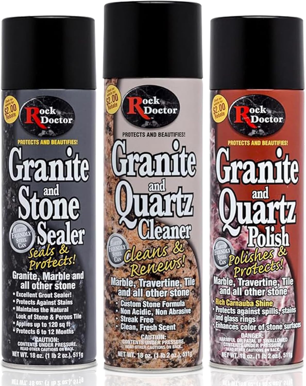 Rock Doctor Granite & Quartz Care Kit – 3 Piece Stone Care System