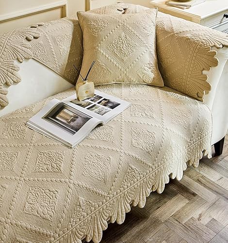 vctops Funda acolchada de algodón neutro para sofá, con bordado floral, antideslizante, funda suave y acogedora para sofá, para perros, gatos y