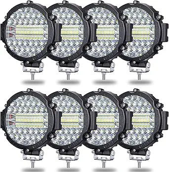 7 INCH Round Light Bar 201W LED Off Road Lights 21000lm Driving Light Pods Trucks Tractor LED Work Lights for Pickup SUV ATV UTV Truck (8x201w black)